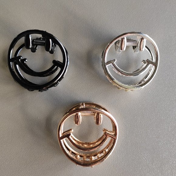 Metal hair claw clips accessories smiley face pack of 3